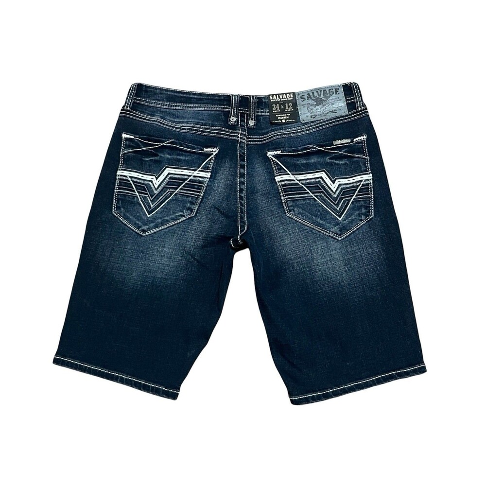 Salvage Mayhem Regular Fit 34 x 12 Buckle Men's Blue Jean Shorts Jorts - NWT